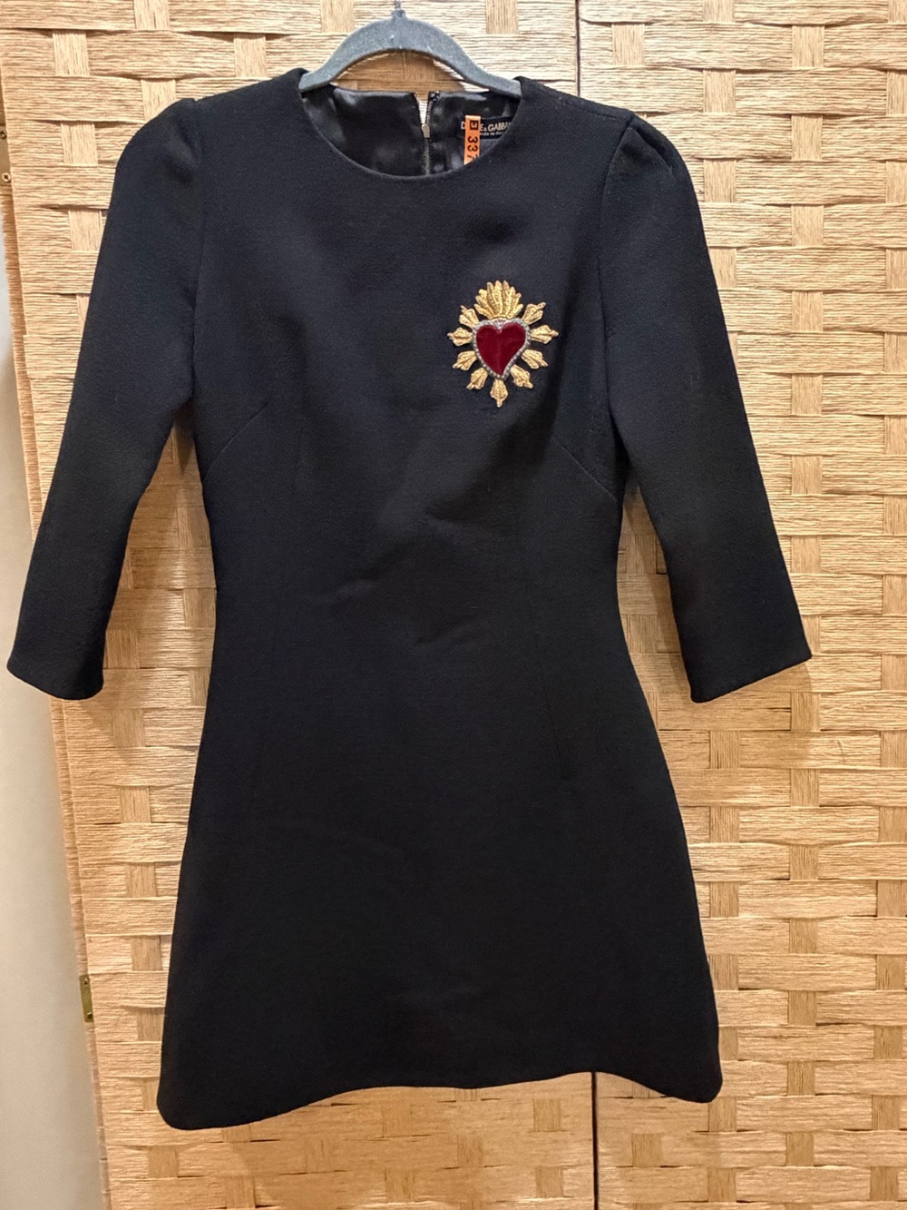 Dolce & Gabbana Size 40 Black Sacred Heart Embroidered Dress Wool Silk Luxury - Picture 2 of 15